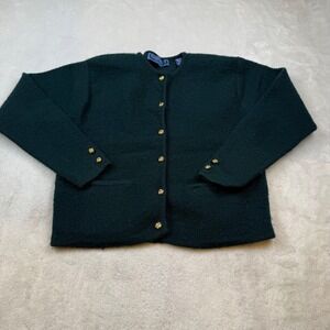 Karen Scott Petites Wool Cardigan Button Down Forest Green Sweater